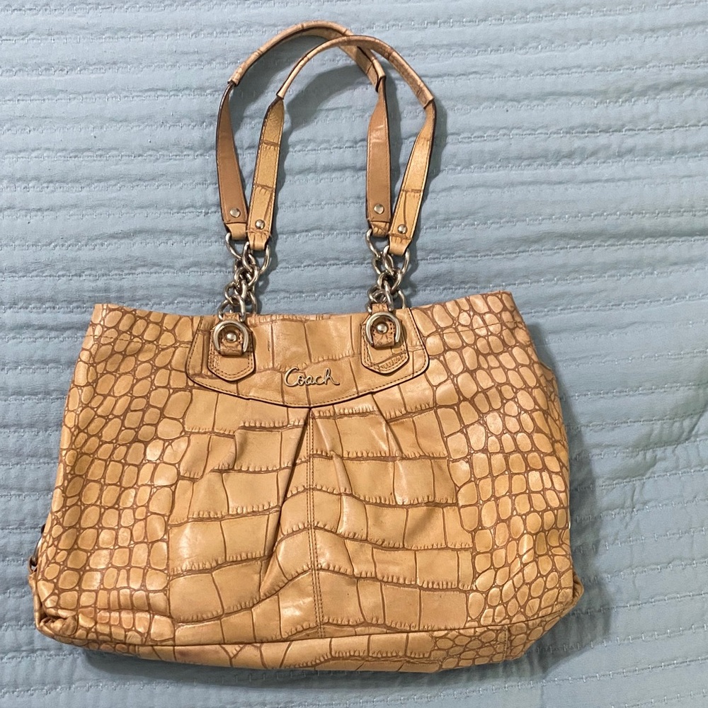 Coach Brown Croc-Embossed Shoulder Bag
